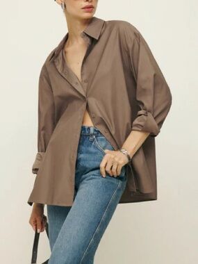 Reformation Brown/Tan Relaxed Button-Up Shirt